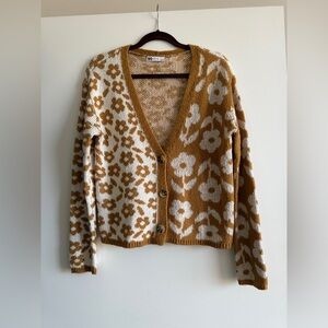 SO Women's Floral Cardigan Sweater - Brown and Cream